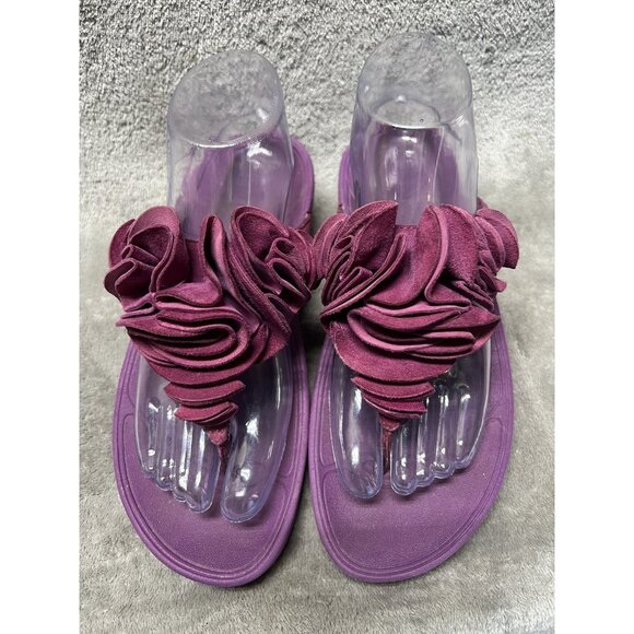 FitFlop Women’s 7 Purple Ruffle Post Toe Thong Wedge Platform Flip Flop Sandals - Picture 1 of 5